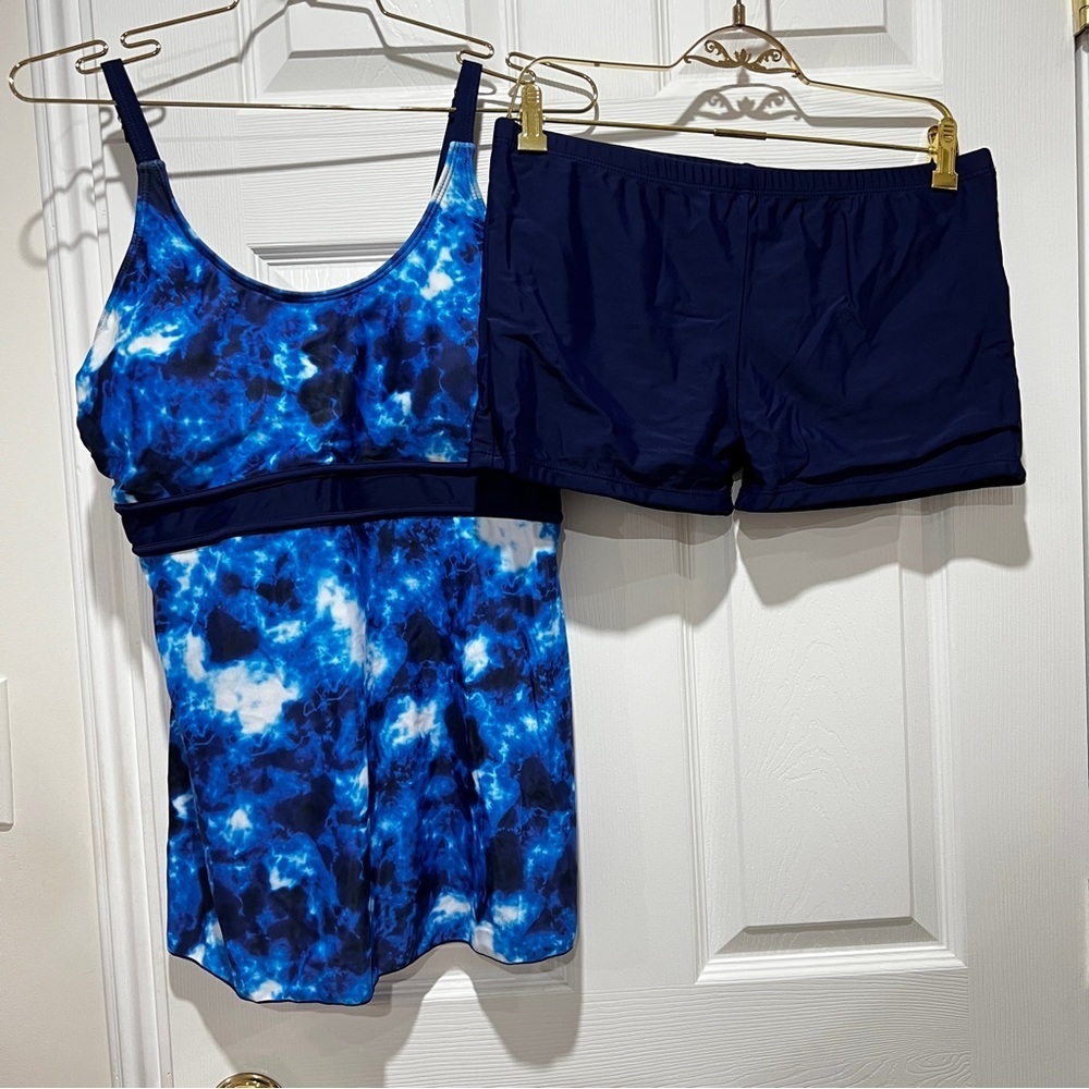 Swimsuit 2 pc Tankini Top & Boys Short Blue Tie-Dye Bating-Suit Size XL